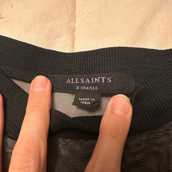 AllSaints Keera Black Sheer Mesh dress with Ribbed Neckline - Picture 5 of 6